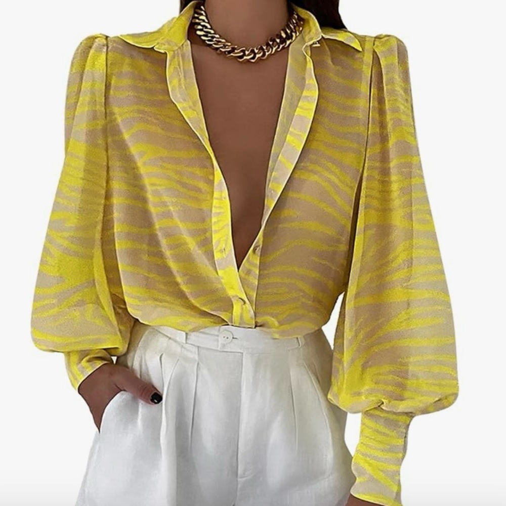 Yellow Sheer Zebra Print Blouse